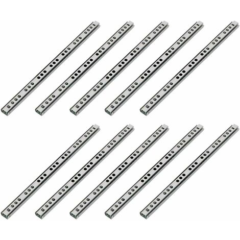 MINKUROW Confezione da 10 guide per cassetti con scanalatura da 17 mm, lunghezza 406 mm, 5 paia di 2 guide scorrevoli per cassetti, sistema di guide per cassetti in acciaio zincato argento con hardwar
