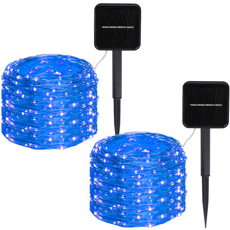 MINKUROW [Confezione Da 2] Stringa Di Luci Solari Per Esterni, 100 Led 12m Lucine Impermeabili 8 Modalità Di Luce Decorativa Per Giardino, Cortile, Patio, Casa, Natale, Matrimonio, Festa (Blu)
