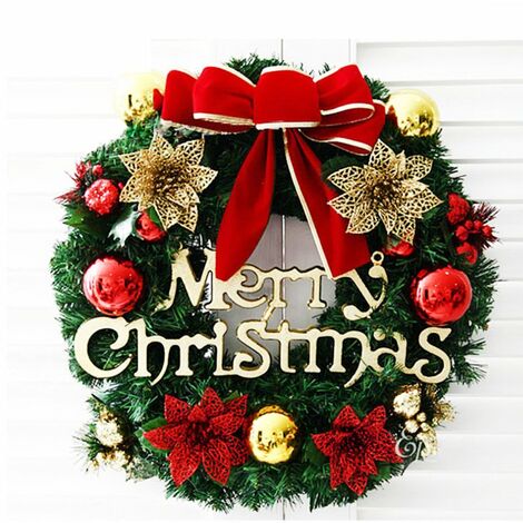 MINKUROW Corona De Navidad Puerta 30cm Corona De Flores Artificiales Colgante Decoración De Navidad Con Bowknot Jingle Guirnalda Árbol De Navidad Puerta Guirnalda Decoración Para Marco De Chimenea De 