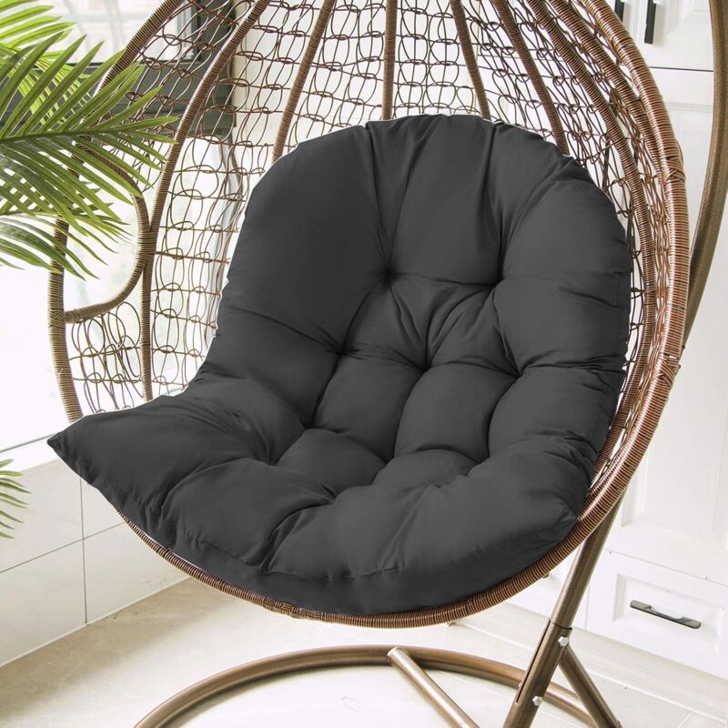 Coussin Fauteuil Rotin, Balançoire Suspendue Oeuf Rotin Chaise Coussin Jardin Patio Housse De Coussin Noir 80x120cm