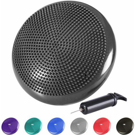 MINKUROW Cuscini Di Seduta A Sfera Con Bottoni, Cuscini Ad Aria, Sedile Con Pompa Ad Aria, Cuscino Di Bilanciamento, Cuscino A Bottone, Rotondo Φ33cm. Sport (Nero)