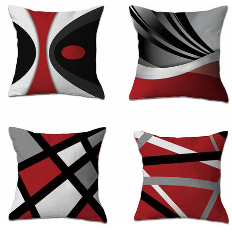 MINKUROW Cuscino, Fodere Per Cuscini-Moderno-Rosso-Righe Grigie-In Acrilico Oleoso-Grigio-Decorativo-Quadrato-45 X 45 Cm 4 Pezzi