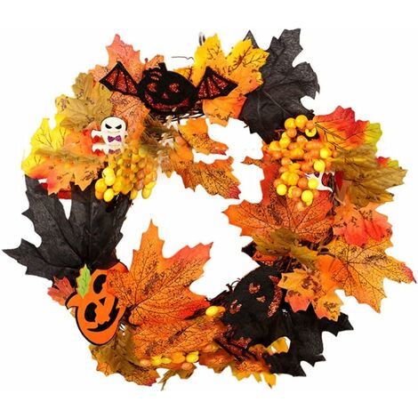 MINKUROW Deko Girlande Herbst Deko Girlande mit Licht Kürbis Türgirlande Tischgirlande Deko Wanddeko Thanksgiving Halloween Weihnachten Blattdeko Anhänger Girlande 30cm