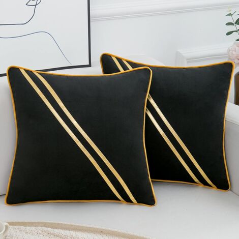 MINKUROW Dekokissenbezug Kissenbezug Kuschelkissen Modern Neutral Sofakissenbezug mit Verdecktem Reißverschluss für Sofa Couch Schlafzimmer Wohnzimmer Dekoration Schwarz 45 x 45 cm 2 Stück