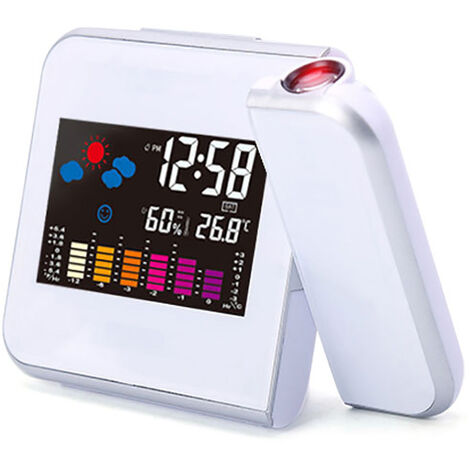 MINKUROW Digitaler Projektionswecker mit Temperatur-Hygrometer Zeit Datum LCD-Display weiß