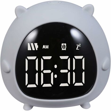 MINKUROW Digitaler Wecker für Kinder, Nachtlicht, Sprachsteuerung, LED-Schlafcoach, USB-Aufladung, für Jungen, Mädchen, Studenten, Schlafzimmer, Nachttisch (Grau)
