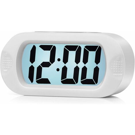 MINKUROW Digitaler Wecker mit stoßfestem LCD-Display, Reiseuhr mit Silikonhülle, sanftes Nachtlicht, aufsteigender Ton, batteriebetriebener Wecker für Zuhause, Büro, Schlafzimmer (Weiß)