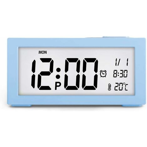 MINKUROW Digitaler Wecker mit Temperaturanzeige, Uhrzeit, Datumsanzeige, Hintergrundbeleuchtung, einstellbarer Helligkeit, Nachttischuhr im Büro und Schlafzimmer, blau