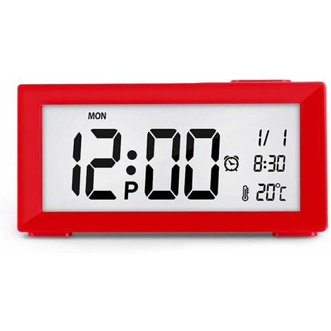 MINKUROW Digitaler Wecker mit Temperaturtester, Uhrzeit, Datumsanzeige, Hintergrundbeleuchtung, einstellbare Helligkeit, Nachttischuhr in Büro und Schlafzimmer, rot