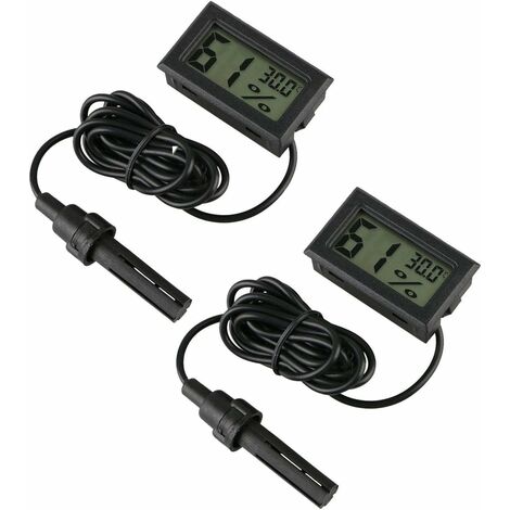 MINKUROW Digitales Thermometer Hygrometer, Hygrometer Thermometer Mini Sondenthermometer Temperaturanzeige Feuchtigkeitsmesser für Reptilien Inkubator Aquarium Geflügel Büro Wohnzimmer 2er Pack