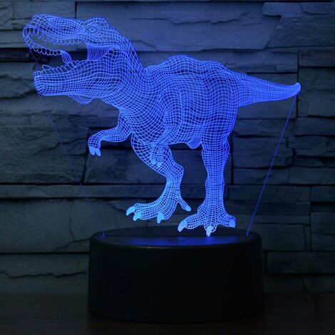 MINKUROW Dinosaurier-Nachtlicht für Kinder, T-Rex, 3D-Illusions-Tischlampe, 7 Farben, allmählich wechselnde Weihnachtsdekoration, LED-Licht mit Smart Touch und USB-Kabel