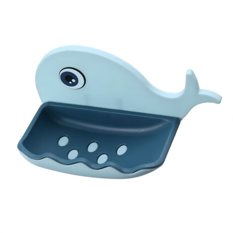 MINKUROW Dispensador De Jabón En Forma De Ballena Sin Perforar Desagüe De Baño Jabonera Inodoro Jabonera Estante De Pared Azul Claro