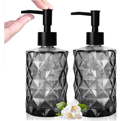 MINKUROW Dispensador De Jabón Negro De 2 Piezas, Dispensador De Jabón De Vidrio De 330 Ml Botella De Loción, Dispensador De Líquido Para Lavar Platos Con Bomba, Accesorio De Baño Recargable Para Lavan