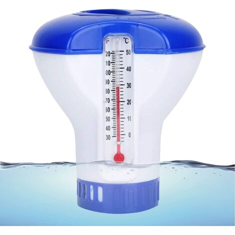 MINKUROW Dispensador De Productos Flotantes, Dispensador De Salangae Flotante Con Termómetro Para Piscina, Dispensador Flotante Automático, Difusor De Cloro Flotante De 8 Pulgadas Para Piscina