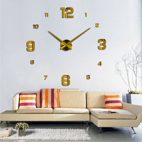 MINKUROW DIY Wanduhr, DIY Modern Mute Large Wall Clock 3D Sticker Home Office Decor Gift (Größe 90cm-1.8m Selbstanpassende Größe) (Gold)