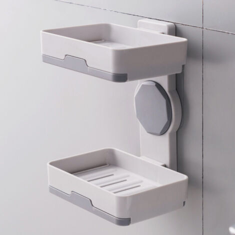 MINKUROW Doppellagige Seifenschale, Seifenschale Seifenschalenhalter mit Ablauf Multifunktionaler Halter Seifenschale Wandbehang Seifenschale für Dusche, Badewanne und Küchenspüle Weiß