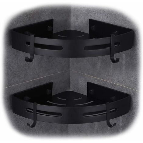 MINKUROW Duschregal Eckregal Duschkorb Ohne Bohren Duschregale für Badezimmer, Aluminium Space, Matte Oberfläche, Badezimmerregal, 2 Stück Schwarz