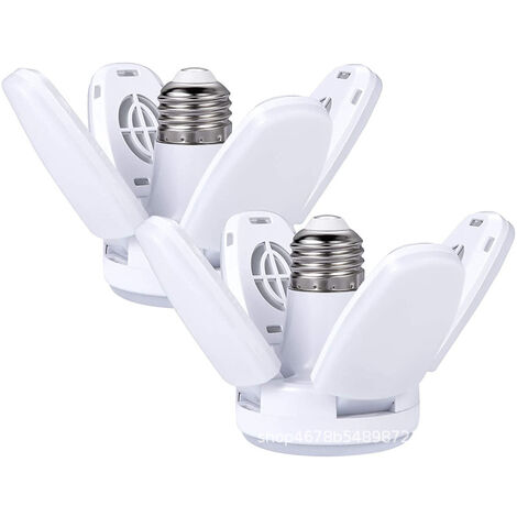 MINKUROW E27 28w Luz De Garaje, Blanco Frío 6500k 3100lm Luz De Taller Deformable Con 4 Paneles Ajustables, Luces De Techo Led, Para Garajes, Almacenes, Gimnasios (Pack De 2)