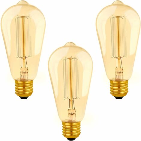MINKUROW E27 Bombilla Vintage St64 Regulable 40w Blanco Cálido 2200k, 400lm, Ac 220v, Bombilla Incandescente Retro, E27 Lámpara De Filamento Vintage Para Iluminación Decorativa, Paquete De 3