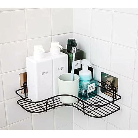 MINKUROW Eck-Duschregal, Badezimmer-Organizer, Wandmontage, Badezimmerregal mit selbstklebendem Aufbewahrungs-Organizer für Toilette, Schlafsaal, Küche, Schwarz