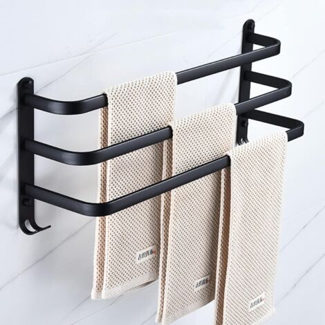 MINKUROW Einfacher kreativer Badezimmer-Badezimmer-Handtuchhalter aus Aluminium, Einzel-Doppelstange, Badetuchhalter, zum Aufhängen, Doppel-Ebenholz-Anhänger 50