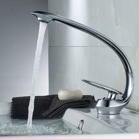 MINKUROW Einloch-Waschtischmischbatterie, moderner Chrom-Messing-Badezimmerhahn, heißes und kaltes Wasser verfügbar