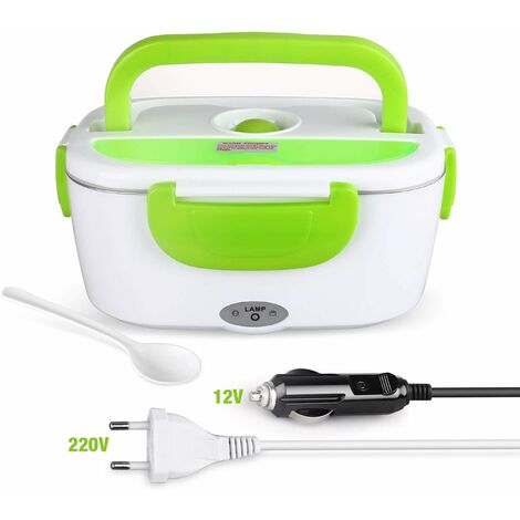 MINKUROW Elektrische Lunchbox Auto 12 V 220 V Edelstahl Unterwegs Elektrischer Speisenwärmer 1,5 l Lebensmittelbehälter Thermoskanne Hot Holder Box mit abnehmbarem Topf und Löffel für das Autocamping 