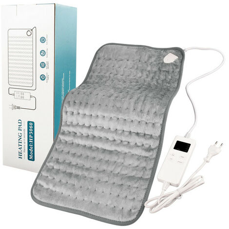 MINKUROW Elektrisches Heizkissen mit Auto-Off-Funktion mit 6 Heizstufen, schnell aufheizender weicher Plüschheizung und maschinenwaschbaren Stoffen, 30 x 60 cm, grau