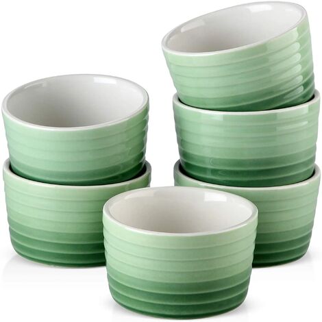MINKUROW Ensemble 6 pièces, 10 X 10 X 6 cm en porcelaine muffins cupcake cuisson cocottes, mini soufflés, moules à muffins (vert)