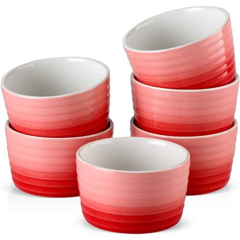MINKUROW Ensemble 6 pièces, 10 X 10 X 6 cm porcelaine muffins cupcake cuisson cocottes, mini soufflés, moules à muffins (rouge)