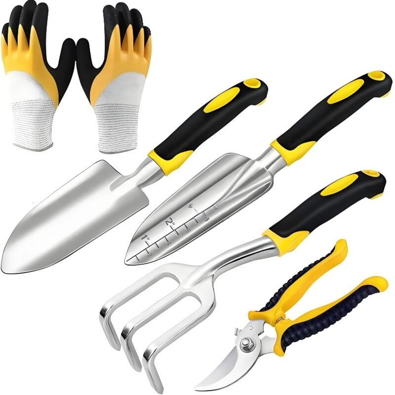 MINKUROW Ensemble Outils de Jardinage, Outils de Jardin en Têtes Robustes Aluminium et Poignées Ergonomiques, Kit de Jardinage avec Sécateur, Pelles