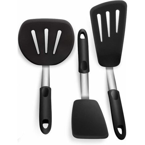 MINKUROW Espátula De Cocina Espátula De Cocina Espátula Para Pescado De Acero Inoxidable Y Silicona. Conjunto De 3 Negro
