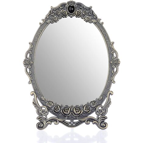 MINKUROW Espejo De Maquillaje Espejo De Escritorio Ovalado Retro Espejo De Tocador De Mesa De Pie Decorativo 26 x 20cm (Bronce)