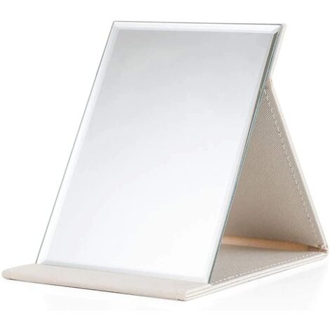 MINKUROW Espejo De Mesa Plegable De Piel Sintética Espejo De Mesa Espejo De Pie Transparente Espejo De Viaje Compacto (Blanco)