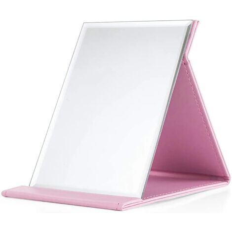 MINKUROW Espejo De Mesa Plegable De Piel Sintética Espejo De Mesa Espejo De Pie Transparente Espejo De Viaje Compacto (Rosa)
