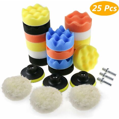 MINKUROW Esponja Para Pulir Automóviles, Kit De Esponja Para Pulir Con Adaptador De Broca M10, 25 Juegos De Almohadillas Para Pulir Almohadillas De Encerado De Lana Para Pulidora