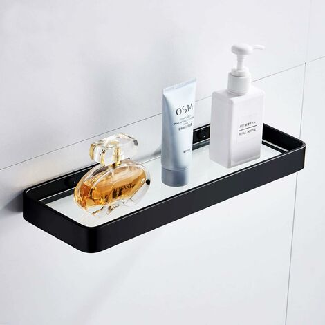 MINKUROW Estante De Baño Estante De Baño Estante De Ducha Cuadrado De Aluminio Montado En La Pared Cesta De Almacenamiento De Vidrio Templado Organizador De Cocina Accesorios De Baño Estantes Montado 