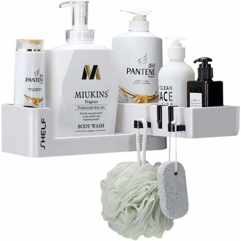 MINKUROW Estante De Esquina Para Ducha, Estante De Ducha, Cestas De Ducha De Esquina, Estante De Ducha Giratorio Autoadhesivo, Estante De Baño Fijo Sin Taladrar Con 4 Ganchos Para Baño Y Cocina