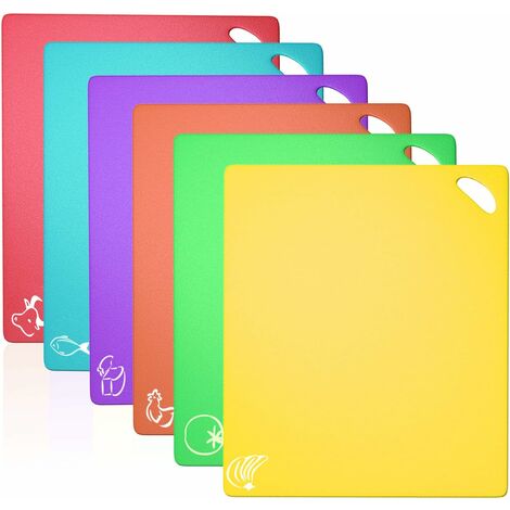 MINKUROW Farbcodiertes Schneidebretter-Set, Bpa-frei, antibakteriell, Kunststoff, Küchenbretter, spülmaschinenfest, Frühstücks-Schneidebretter, 6 Sets