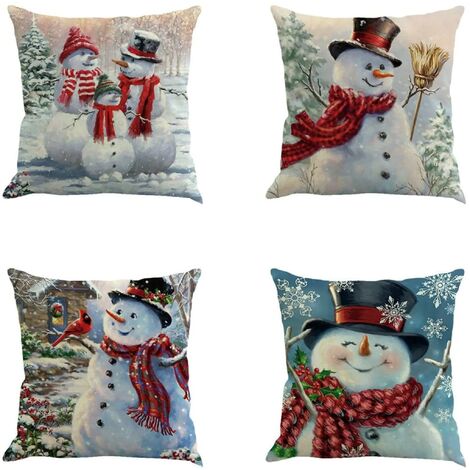 MINKUROW Feliz Navidad, Fundas De Almohadas Decorativas De Lino Y Algodón, Cojines De Sofá Y Decoración Del Hogar, 4 Piezas, S-4 Piezas B, 45x45