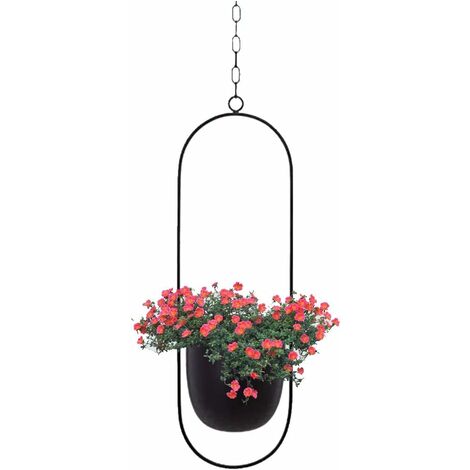 MINKUROW Fioriera Sospesa In Metallo,Piante Sospese,Vasi Da Fiori Sospesi Porta Piante,Soffitto Del Balcone Decorazione Giardino Interno Esterno,Con Catena Sospesa,Nero