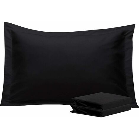 MINKUROW Flacher Rüschen-Kissenbezug, 50 x 70 cm, 2er-Set, superweiche Mikrofaser-Kissenbezüge, Schwarz