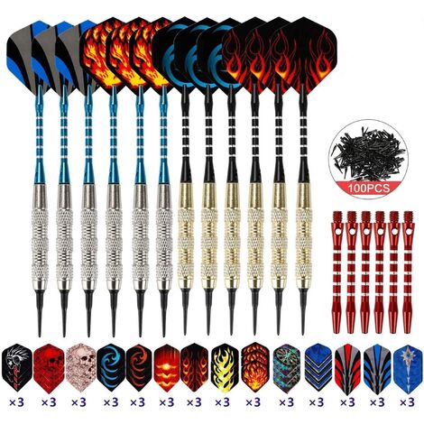 MINKUROW Fléchettes Avec Pointe En Plastique, Jeu De 12 Fléchettes Souples Professionnelles, Fléchettes Pour Fléchettes Souples Électroniques 18 G/Pièce Et 100 Pointes Supplémentaires + 42 Vols + 6 Ti
