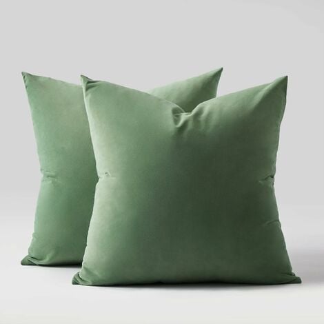 MINKUROW Fodera per cuscino 45X45 Fodere per cuscino con foglie verdi Lino  Set di 2 Federa