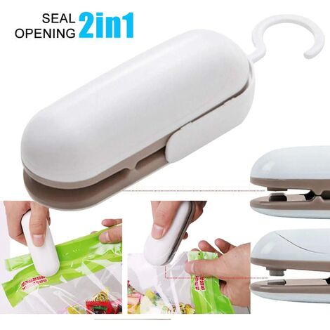 MINKUROW Foil Sealer, Mini Bag Sealer, Foil Sealer Portatile, Mini Foil Sealer, Pratico Bag Sealer, 2 In 1 Sealer Sealer (Bianco + Marrone)