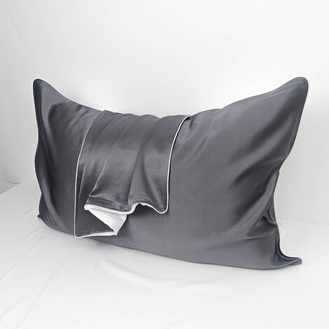 MINKUROW Funda de Almohada - 100% Seda de Morera Natural - para Cabello y Piel - 19 mm Seda por una cara - 2 unidades, Seda, Estándar 48x74cm Gris Antracita