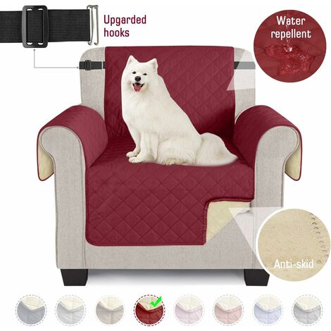 MINKUROW Fundas De Sofá Funda De Sofá Impermeable Para Perros Con Banda Elástica De Espuma Antideslizante Para Proteger Contra Derrames, Desgaste Y Grietas (Rojo Vino, 1 Plaza)