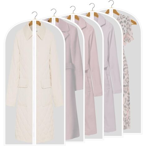 MINKUROW Fundas Para Ropa, Juego De 5 Piezas Funda Para Ropa, Bolsa Para Ropa, Protección Impermeable Transparente A Prueba De Polvo Con Cremallera Para Camisa/Traje/Abrigos (60cmx140cm)