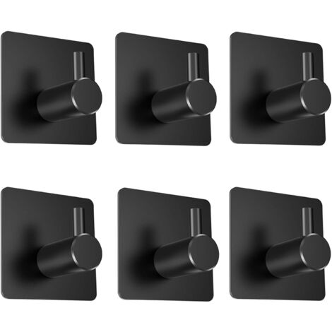 MINKUROW Gancho Adhesivo, Gancho De Pared De Baño De Acero Inoxidable, Toallero Autoadhesivo Para Cocina, Sala De Estar Y Oficina, Antioxidante E Impermeable (Negro 6 Piezas)