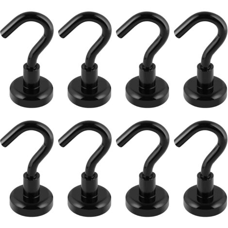 MINKUROW Gancho Magnético Extrafuerte Negro, Wukong 8kg (18 Lbs) Gancho Magnético De Neodimio Superpotente Desmontable En Frigoríficos Taquillas Portaherramientas En Cocina Baño Garaje Oficina 8 Pieza